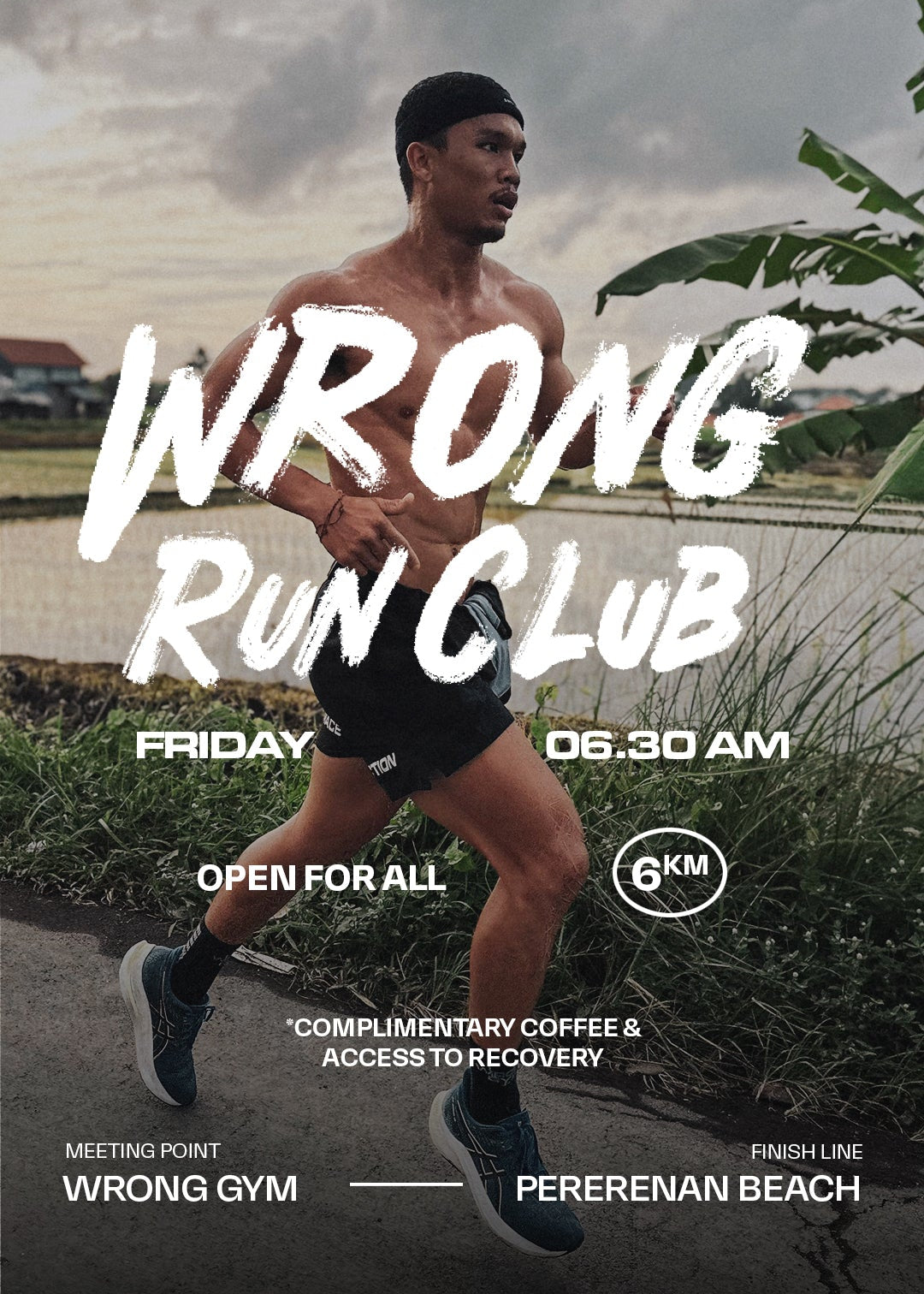 Poster for 'Wrong Run Club' with a runner and event details.