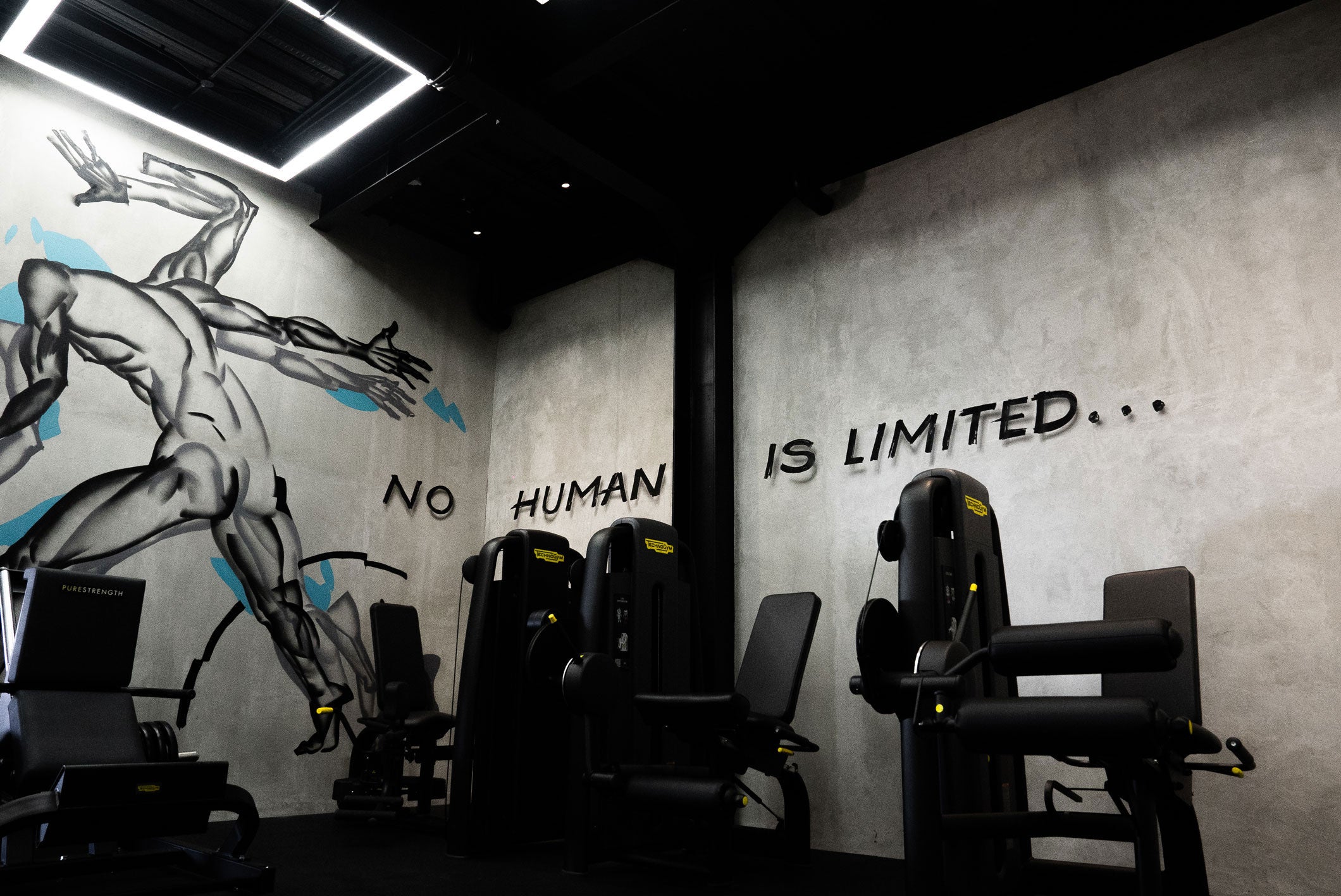 Booty room at Wrong Gym Bali with an art wall